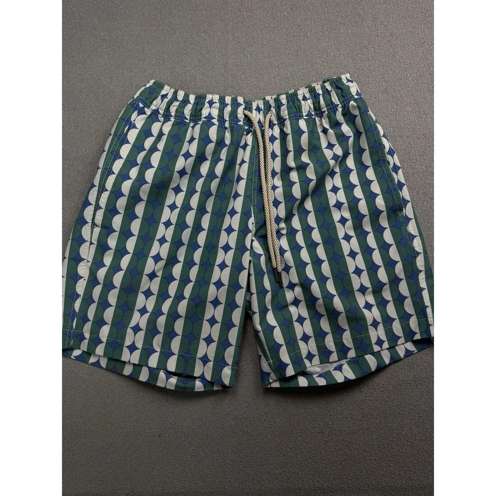 Fair Harbor Swim Trunks Mens Small Blue Green Lined Beach Pool Shorts